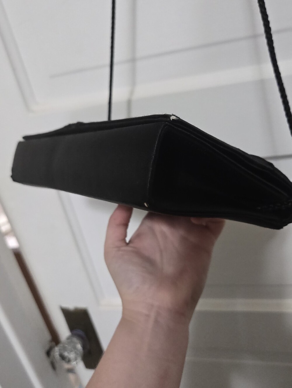 Kate Landry Black Satin Pleated Evening Clutch with Strap - Picture 5 of 8